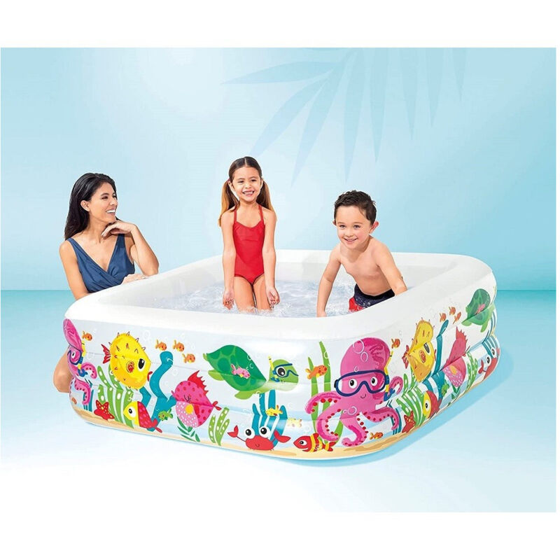 Trade Shop - Piscina Acquario Quadrata 159X159X50 Cm Per Bambini 3+ Anni 340 Lt Estate 57471 -