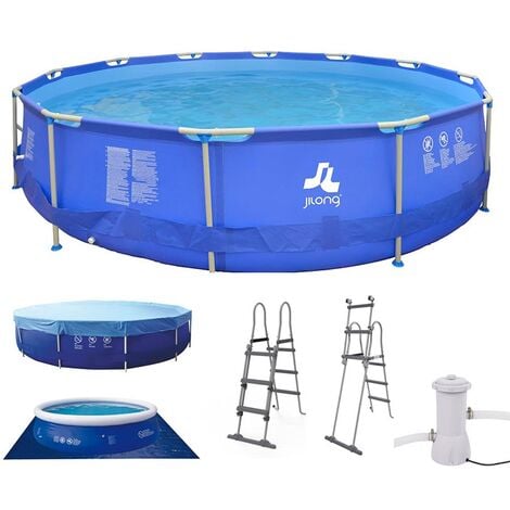 JILONG Piscina da esterno con struttura tonda 450x122 cm pompa filtro e scaletta