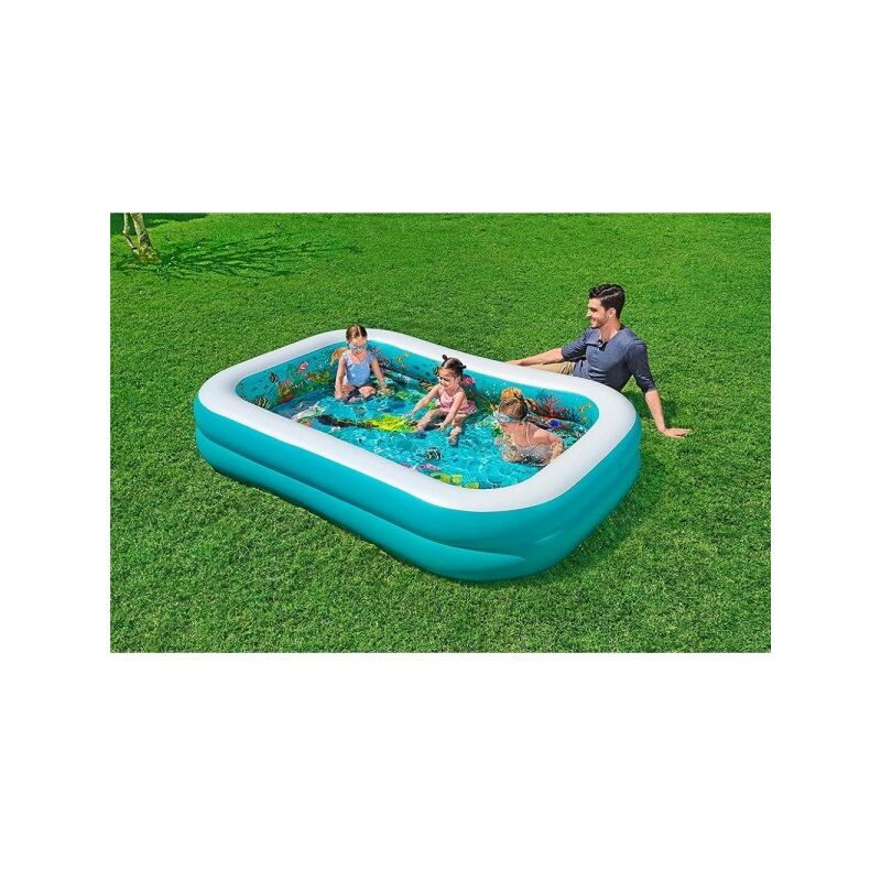 Trade Shop Traesio - Piscina 3D Marine Adventure 262X175X51Cm Rectangular 2 Anillos Gafas 3D 54177