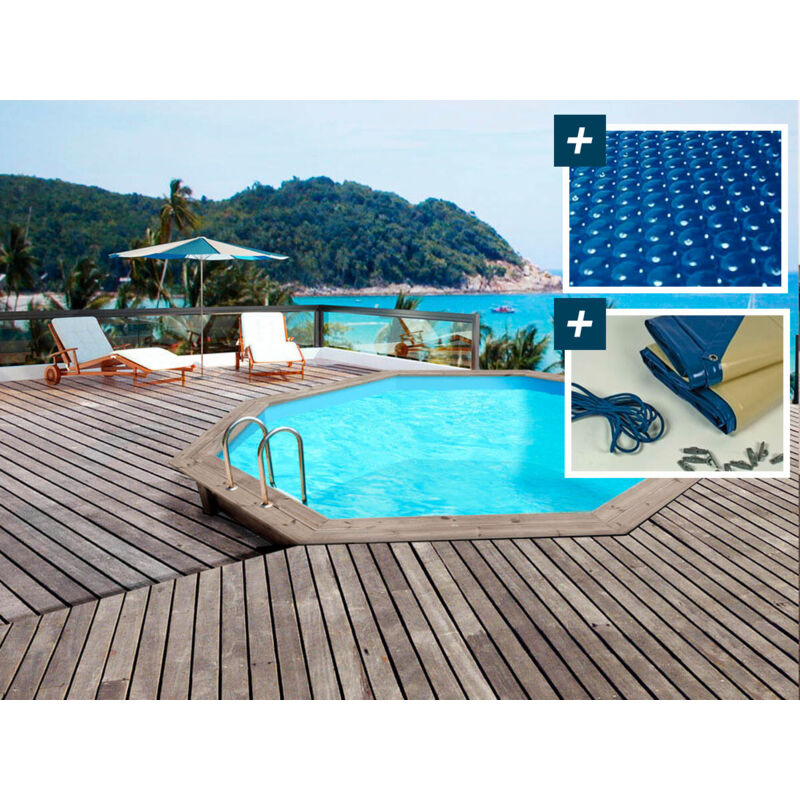 Piscina De Madera &Quot;Venecia&Quot; - 5.80 X 1.31M - Cubierta De Burbujas 400 Μ - Cubierta De Invierno 280 G/M²