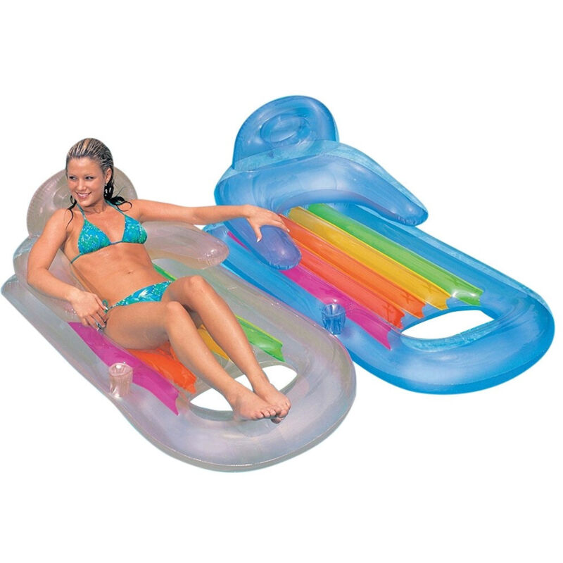 Trade Shop - Materassino Poltrona Gonfiabile Relax Mare Piscina Con Portabibite 2 Colori -