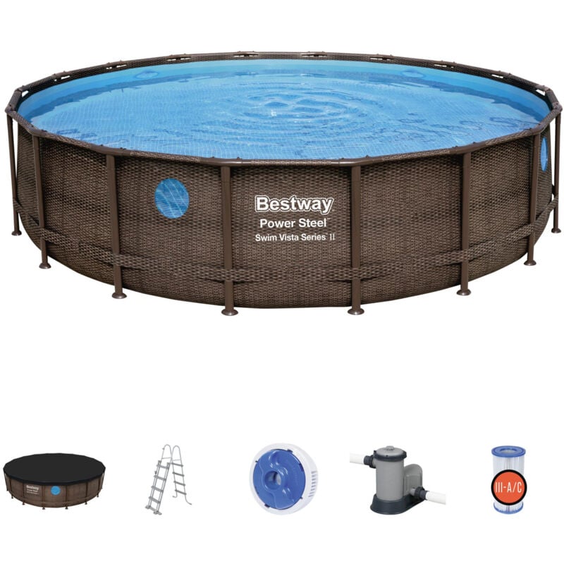 

Piscina Desmontable Tubular Bestway Power Steel Diseño Ratán 549x122 cm con Depuradora Cartucho 5.678 L/H