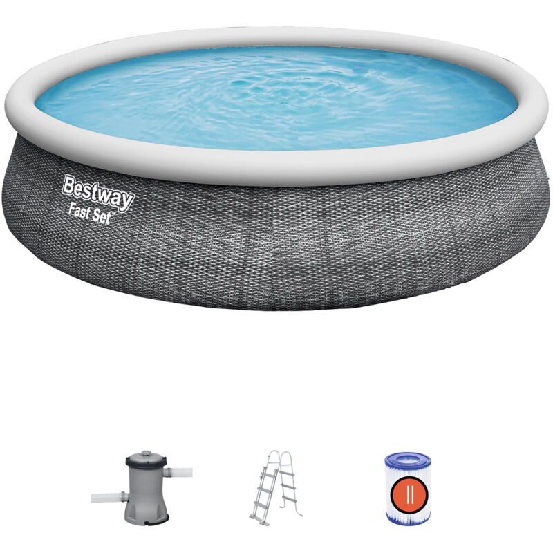 Bestway - Piscine Fast Set Ronde 457X107 Cm Motif Rattan Gris 57372