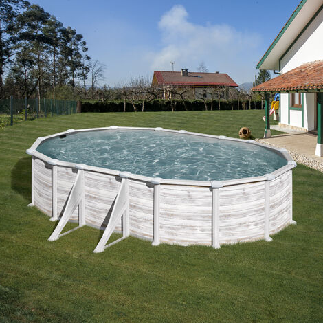 Piscina desmontable Gre Groenlandia ovalada de acero imitación madera blanca profundidad 1,32 m