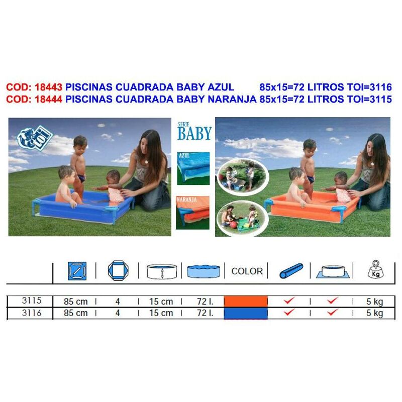 Fplus Piscinas Cuadrada Baby Azul 85X15 72 Litros Toi 3116