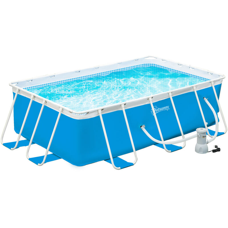 Outsunny - Piscina Desmontable Tubular 340X215X80 Cm Piscina Rectangular Exterior Con Depuradora De Cartucho 4.000 L/H Mangueras Longitud 100 Cm Y