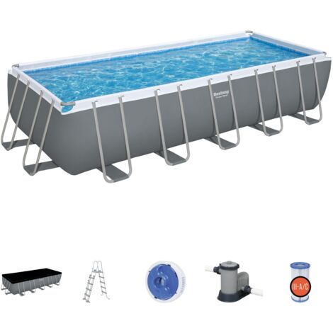 Piscina Desmontable Tubular Bestway Power Steel 640x274x132 cm Depuradora de Cartucho de 5.678 L/H con Cobertor y Escalera