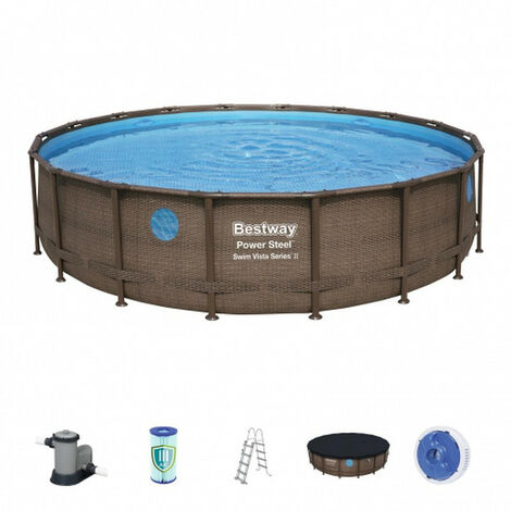 Piscina Desmontable Tubular Bestway Power Steel Diseño Ratán 549x122 cm con Depuradora Cartucho 5.678 L/H con Cobertor