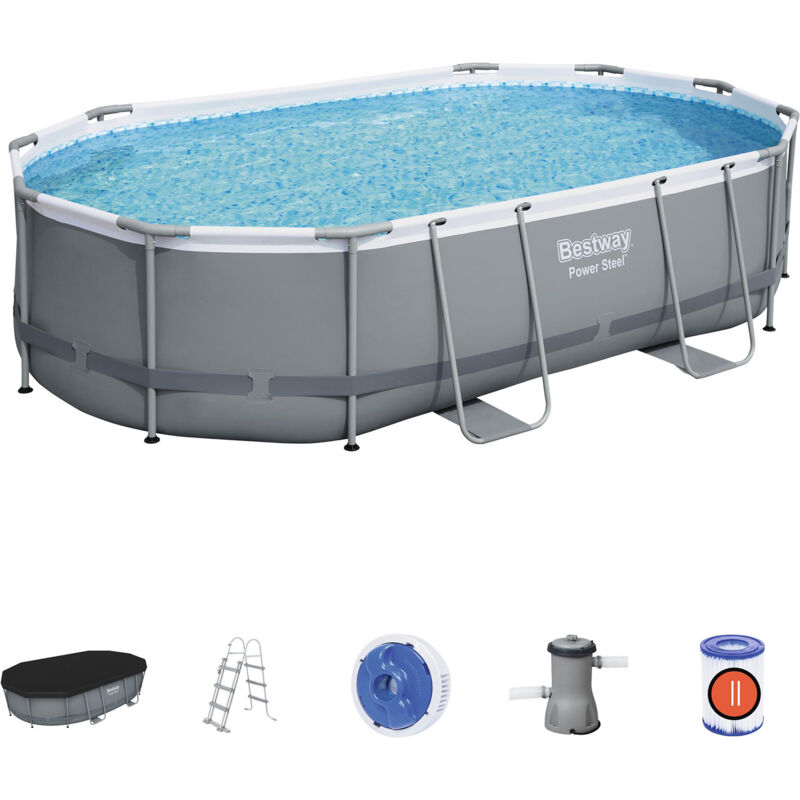 

Piscina Desmontable Tubular Power Steel Oval 488x305x107 cm con Depuradora Cartucho 3.028 L/H con Cobertor y Escalera - Bestway