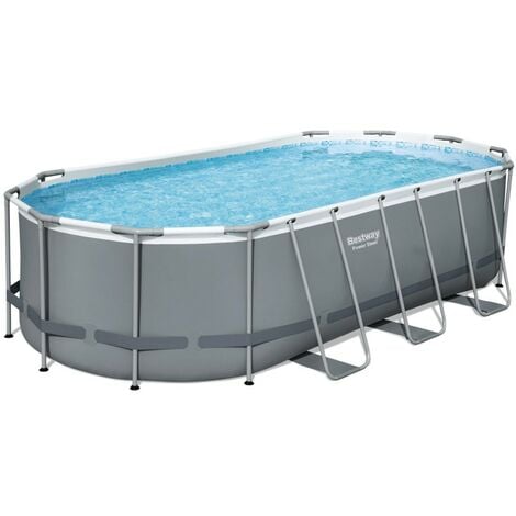 Piscina Desmontable Tubular BESTWAY Power Steel Ovalada 5,49m x2,74m x1,22m 56710 con Depuradora de cartucho y escalera