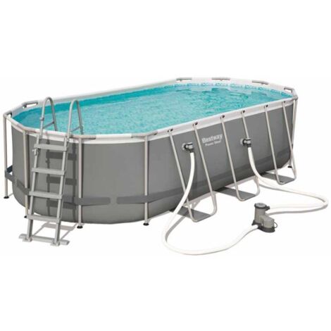 Piscina Desmontable Tubular BESTWAY Power Steel Ovalada 5,49m x2,74m x1,22m 56710 con Depuradora de cartucho y escalera