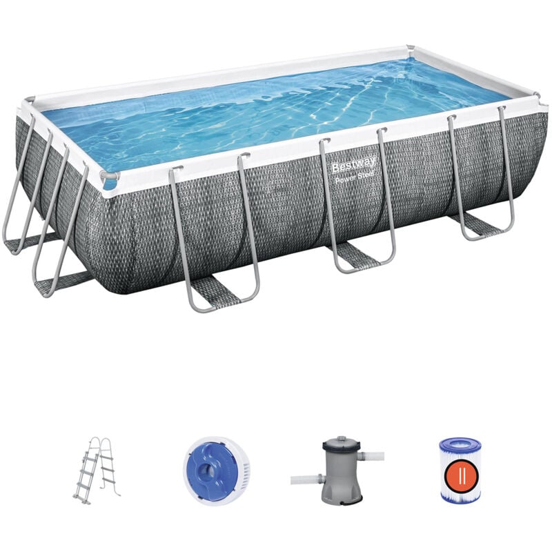 

Piscina Desmontable Tubular Power Steel Ratán 404x201x100 cm con Depuradora Cartucho 2.006 L/H con Escalera - Bestway