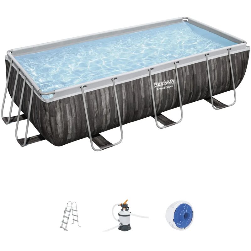 Piscina Desmontable Tubular Bestway Power Steel Rectangular 4,04M X2,01M X1,00M Diseño Madera 5615A Con Depuradora De Arena Y Escalera