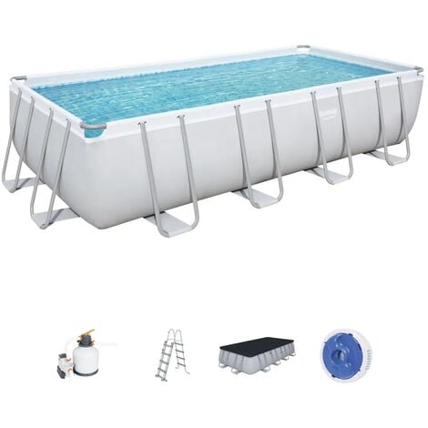 Piscina Desmontable Tubular Bestway Power Steel Rectangular 5,49m x2,74mx1,22m 56466 con Depuradora de arena y escalera