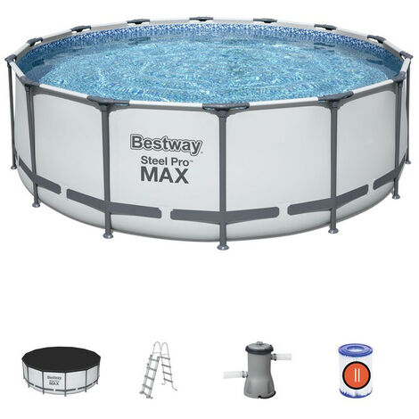 Piscina Desmontable Tubular Bestway Steel Pro Max 427x122 cm con Depuradora Cartucho 3.028 L/H Cobertor y Escalera