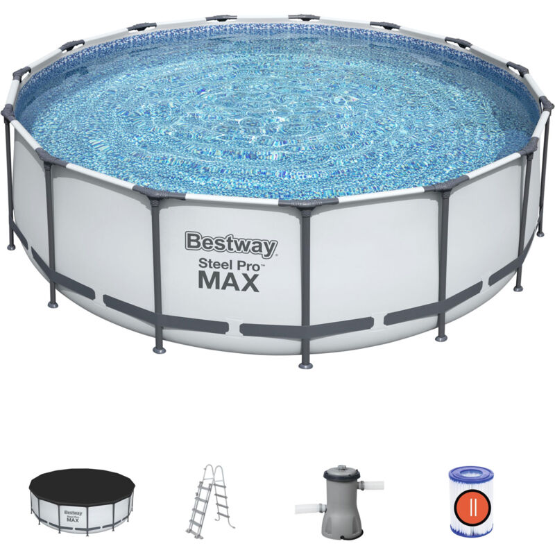 

Piscina Desmontable Tubular Bestway Steel Pro Max 457x122 cm con Depuradora Cartucho 3.028 L/H Cobertor y Escalera