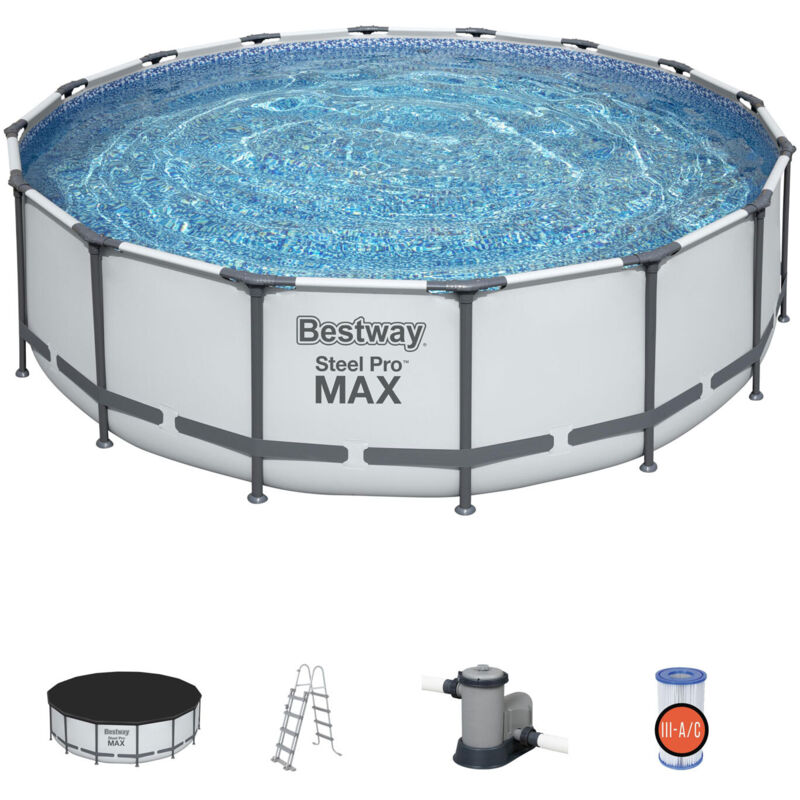 Steel Pro Max 16 - Estructura Metálica Anti Óxido, Linner De Alta Resistencia - Fácil Montaje - Piscina Redonda, Hidrobomba, 488X122 Cm - Bestway