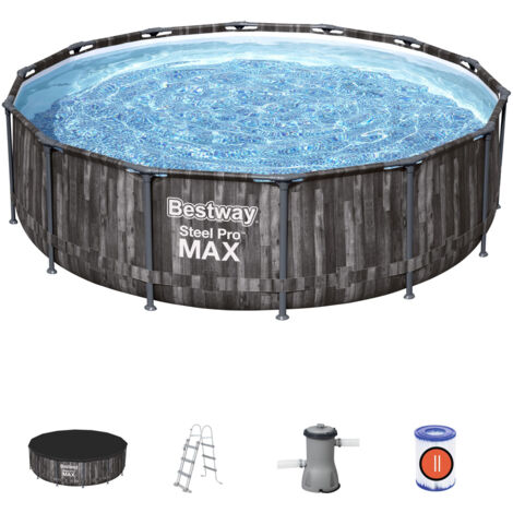 Piscina tubular redonda sobre suelo BESTWAY Steel Pro Max™ decoración madera Ø 427 x 107 cm