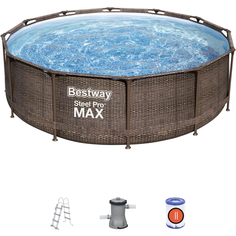 Piscina Desmontable Tubular Bestway Steel Pro Max Diseño Ratán 366X100 Cm Con Depuradora Cartucho 2.006 L/H Con Escalera