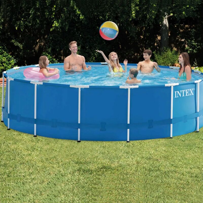 Piscina Desmontable Tubular Intex Metal Frame Redonda 4,57M X 1,22M 28242 Con Depuradora De Cartucho Y Escalera
