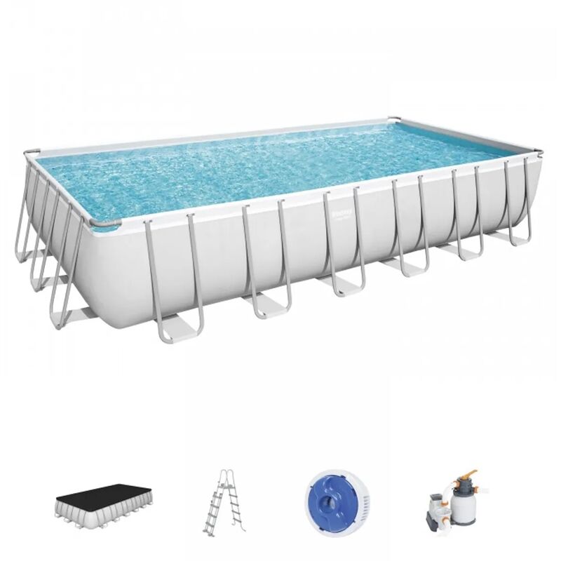 Piscina Desmontable Tubular Bestway Power Steel Rectangular 7,32M X3,66Mx1,32M 56475 Con Depuradora De Arena Y Escalera
