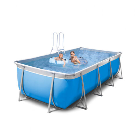 Piscina elevada desmontable rectangular New Plast 395x265 H125 gris blanco completa Futura 400