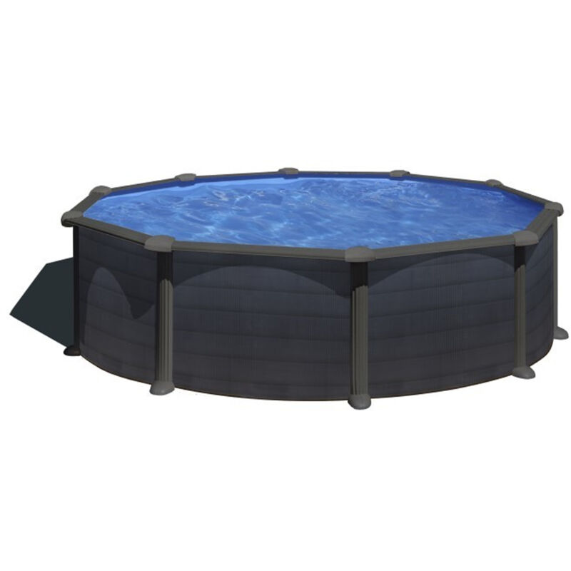 Piscina Redonda De Acero Gre Kea 460X120 Cm Escalera Con Plataforma Y Depuradora De Arena De 4.000 L/H, Color Antracita