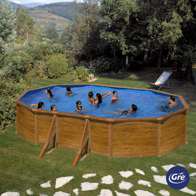 Piscina Desmontable De Acero Ovalada Imitación Madera Sicilia - Medidas: 500 X 300 X 120 Cm Con Filtro De Cartucho