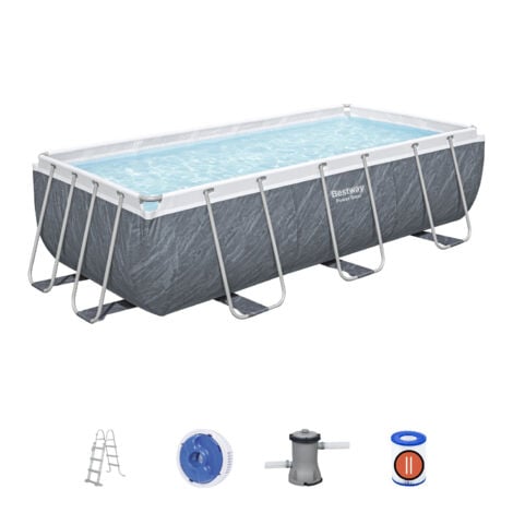 Piscina Fuori Terra Bestway Power Steel 404x201x100 cm con Pompa Filtro a Cartuccia 2.006 L/h, Scala e Dosatore Chimico