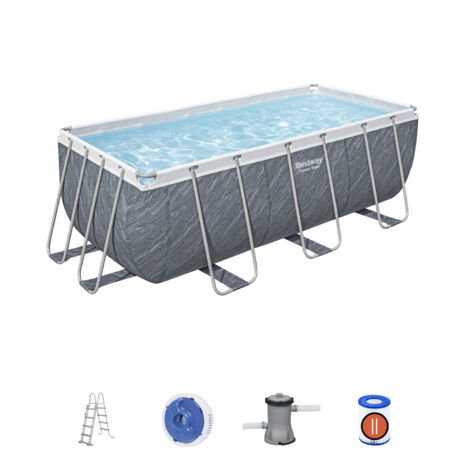 piscina fuori terra rettangolare bestway power steel frame effetto marmo 412x201x122 cm con pompa + scala + chemconnect - cod. 56722-new
