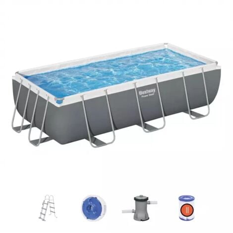 piscina fuori terra con struttura rettangolare bestway "power steel" con pompa, filtro e scaletta grigio scuro 404x201x100 cm - cod. 56441-new.