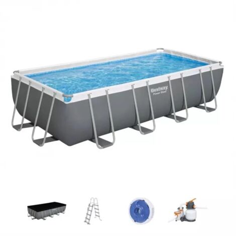 piscina fuori terra con struttura rettangolare bestway "power steel frame" con di pompa, scaletta, copertura e chemconnect antracite 549x274x122 cm - cod. 56466-new