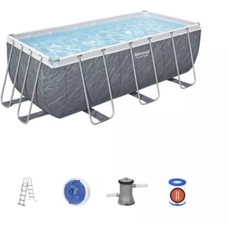 piscina fuori terra con struttura rettangolare bestway "power steel frame" con pompa + scala + chemconnect effetto marmo 412x201x122 cm - cod. 56722-new