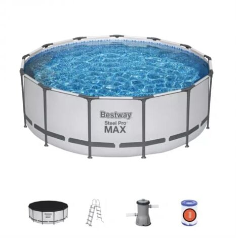 piscina fuori terra con struttura rotonda bestway "pro max" con pompa, filtro, telo di copertura e scaletta grigio chiaro 396x122 cm - cod. 5618w