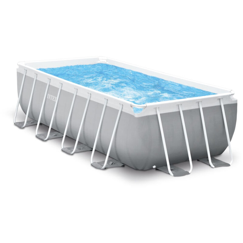 Intex - 26790NP – Piscina Fuori Terra Prisma Frame Rettangolare, Pompa Filtro 2006 L/h, Scaletta, 8418 l, Acciaio e pvc, Grigio, 400x200x122 cm