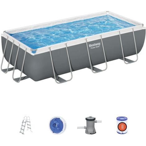 Piscina Fuori Terra Tubolare Bestway Power Steel 404x201x100 cm con Pompa Filtro a Cartuccia 2.006 L/H e Scaletta