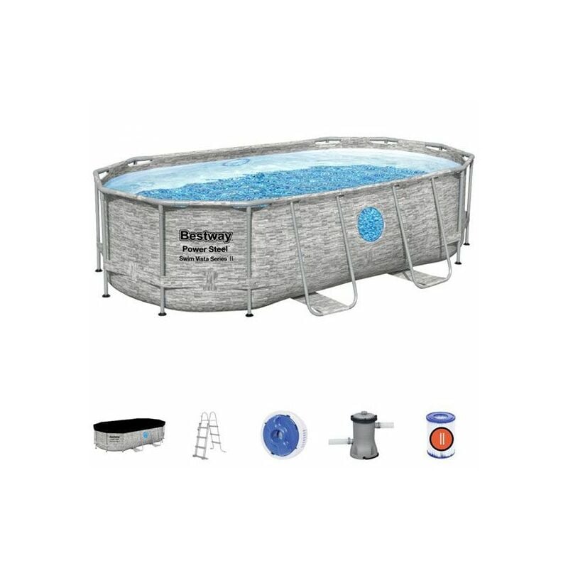 Piscina Bestway Power Steel Con Oblò Swim Vista Ovale cm 427x250x100h - 56714