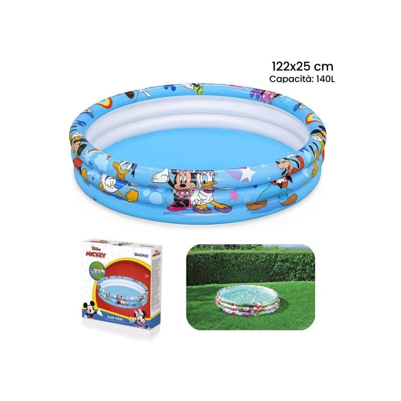 Trade Shop Traesio - Piscina Hinchable 3 Anillas 122 X 25 Cm Mickey Mouse Para Niños 91007