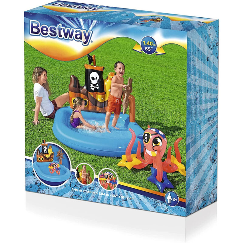 Trade Shop - Piscina Gonfiabile Area Di Gioco Per Bambini Pirati Mare Piscina Acqua 140X130Cm -