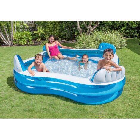 Intex 56475NP - Piscina Gonfiabile Family Quadrata, con Quattro Sedili, Vinile, Multicolore, 229x229x66 cm