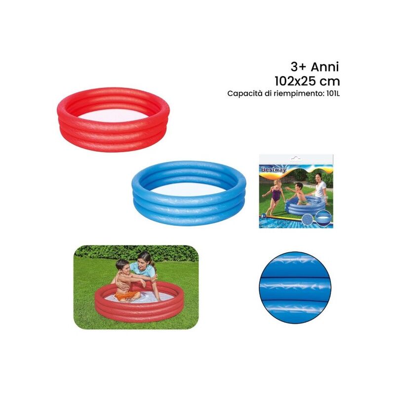 Trade Shop Traesio - Piscina Hinchable Color Liso Efecto Hielo 3 Anillos Jardin 102X25Cm 51024