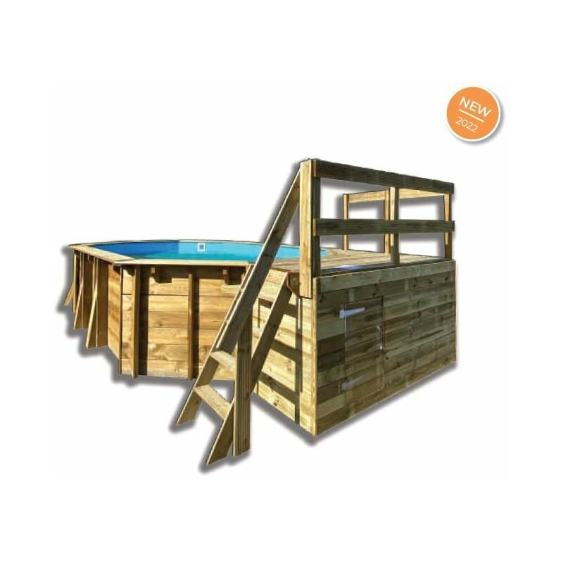 Gre - Piscina Ovalada De Madera Sunbay Pool Decksafran2 6.20 Mts X 3.95 Mts X 1.36 Mts De Alto Con Plataforma