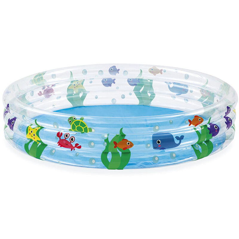Bestway - Piscina Hinchable Infantil 3 Aros Transparente Vida Marina 152X30 Cm +2 Años Jardin 51004