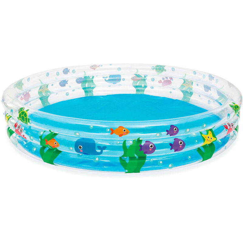 Bestway Piscina Hinchable Infantil 3 Aros Transparente Vida Marina 183X33 Cm +2 Años Jardin 51005