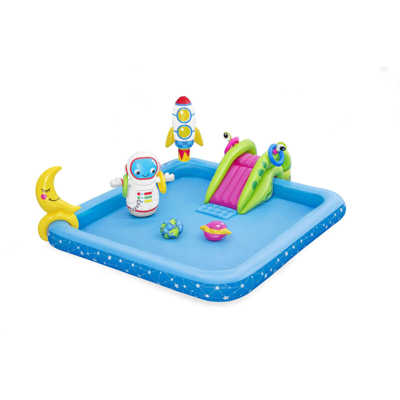 Bestway - Piscina Hinchable Autoportante Infantil 228X206X84 Cm Tobogán, Cohete Y Luna Diseño Pequeño Astronauta Edad Mayores De 2 Años