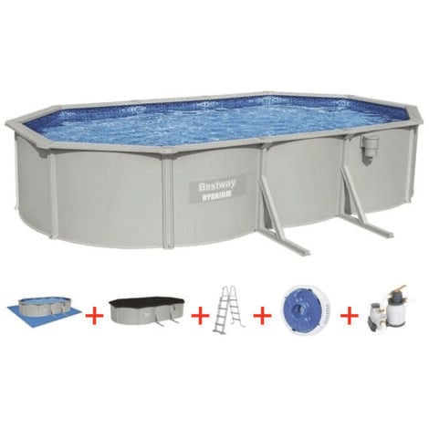 piscina fuori terra rotonda bestway "hydrum" 500x360x120 cm con pompa filtro a sabbia copertura, tappetino base, skimmer, scaletta e dispenser chemconnect - cod. 56586