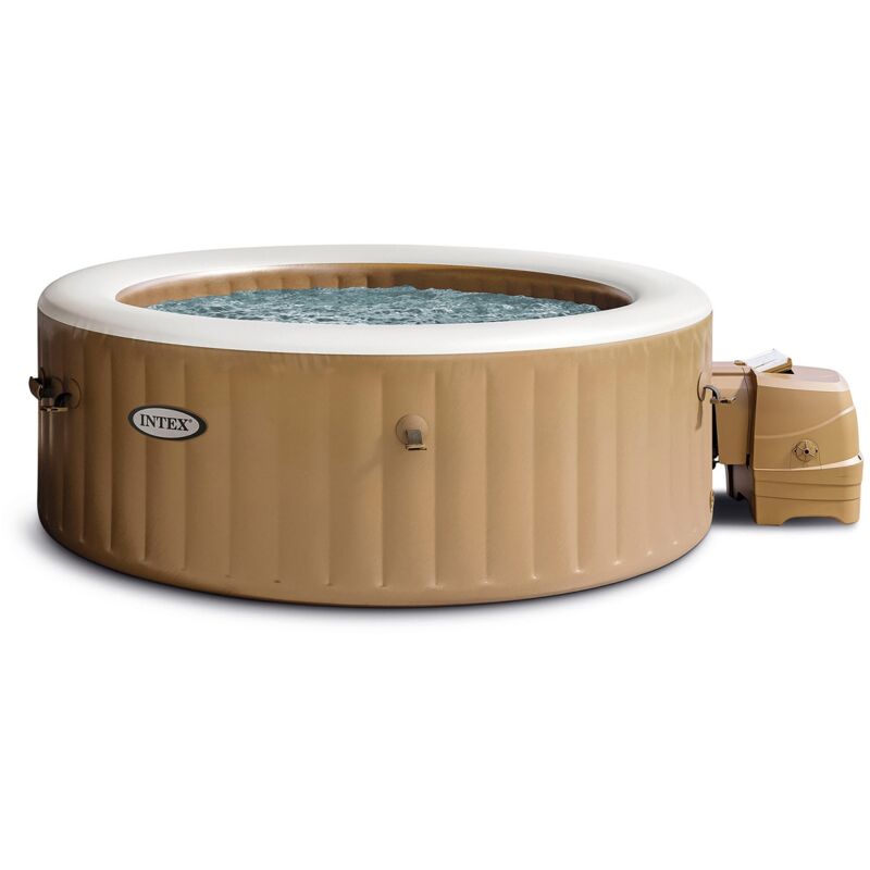 Intex 28426EX PureSpa Vasca Idromassaggio Gonfiabile Bubble Massage 4 posti 120 Getti Riscaldatore PVC Beige 196x71 cm Con Accessori 4 posti Beige