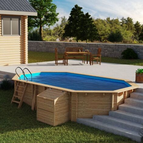 Piscina in legno fuori terra ovale Macadamia 632x335x130 cm