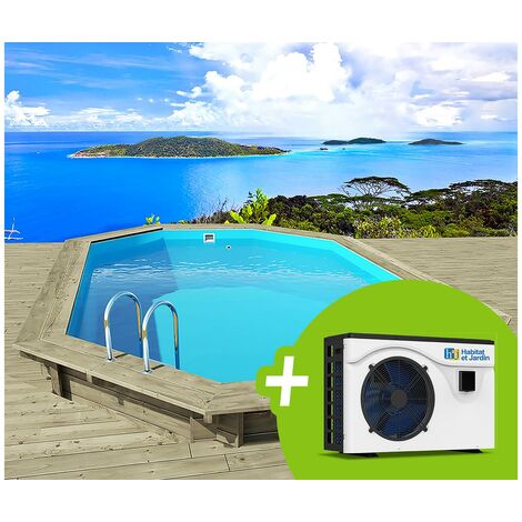 Piscina in legno " Havana " 7,57 x 4,07 x 1,44 m + Pompa di calore 6,1 kW