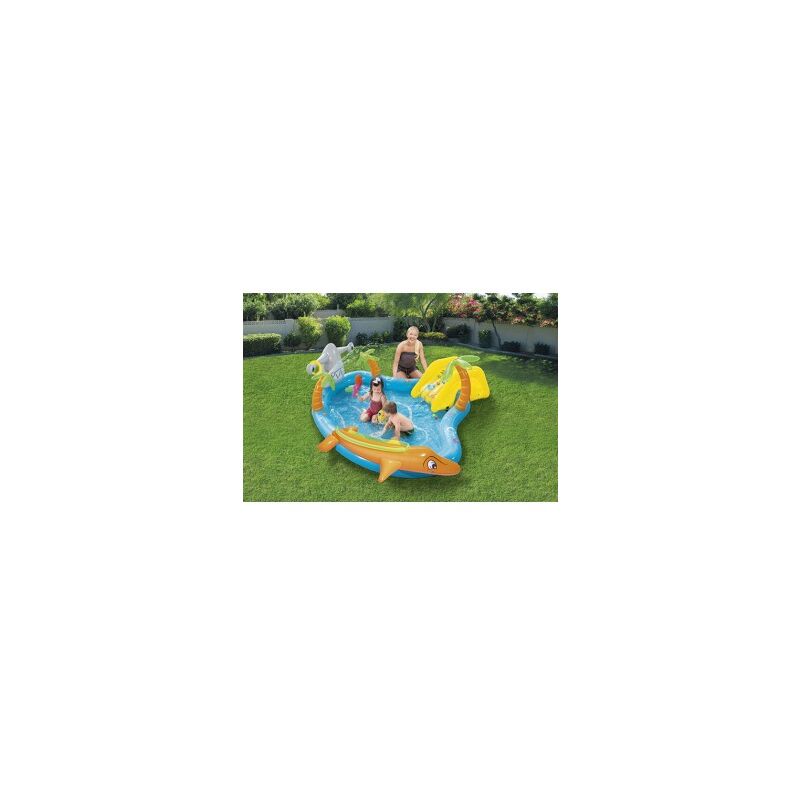 

Piscina infantil con tobogan y peces 280x257x87 cm.